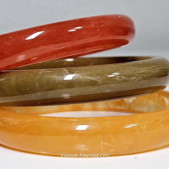 Golden Harvest Bangles Lot Mixed Green Orange & Yellow Bracelets Set 3 Boho Fall - Picture 4 of 11